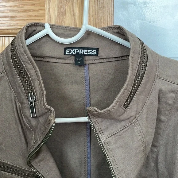 Express Tan Zippered Jacket - Picture 2 of 6